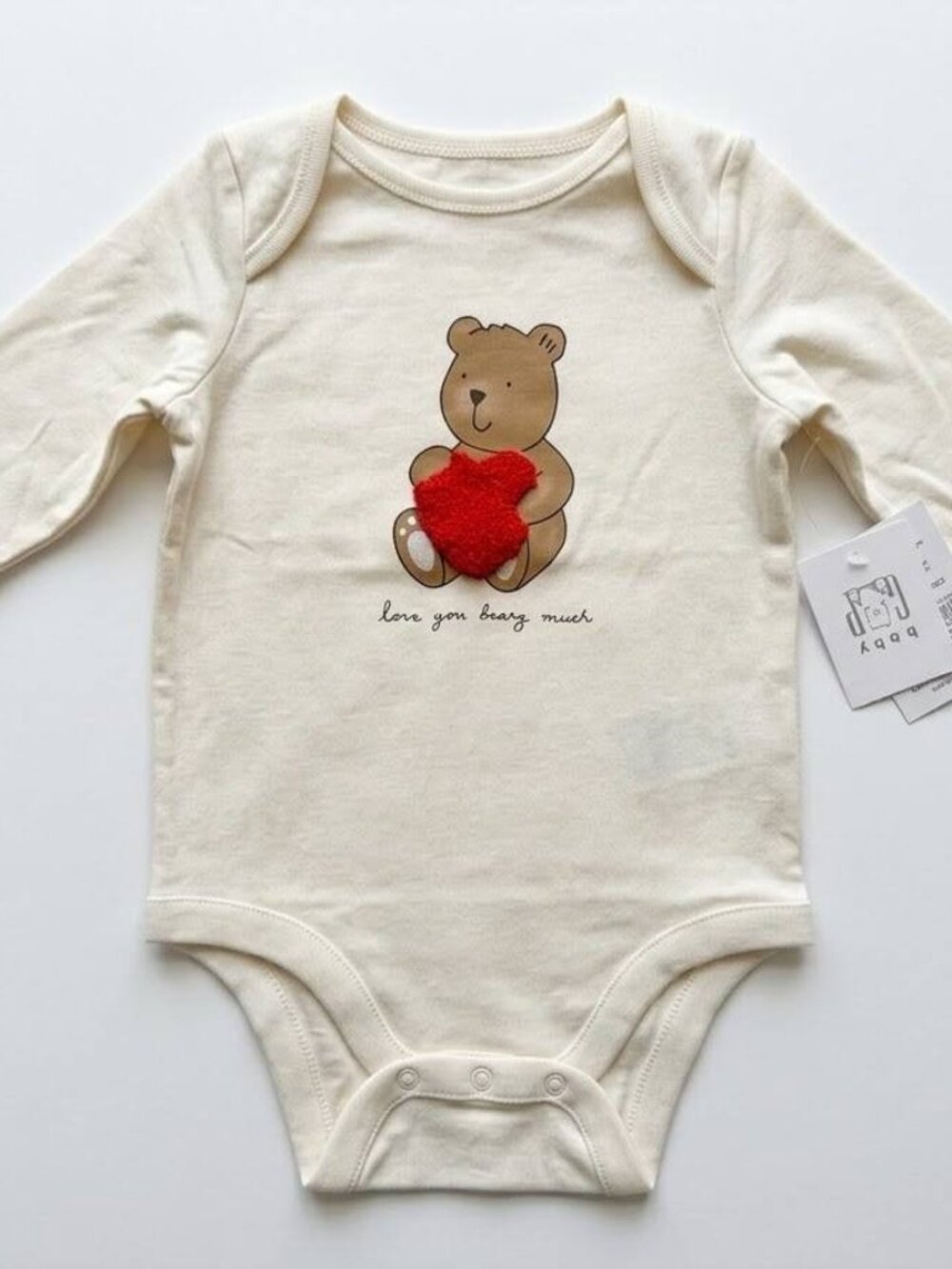 babyGap Baby Girls 0-3M Long Sleeve Bodysuit Ivory Teddy Bear Red Heart NWT